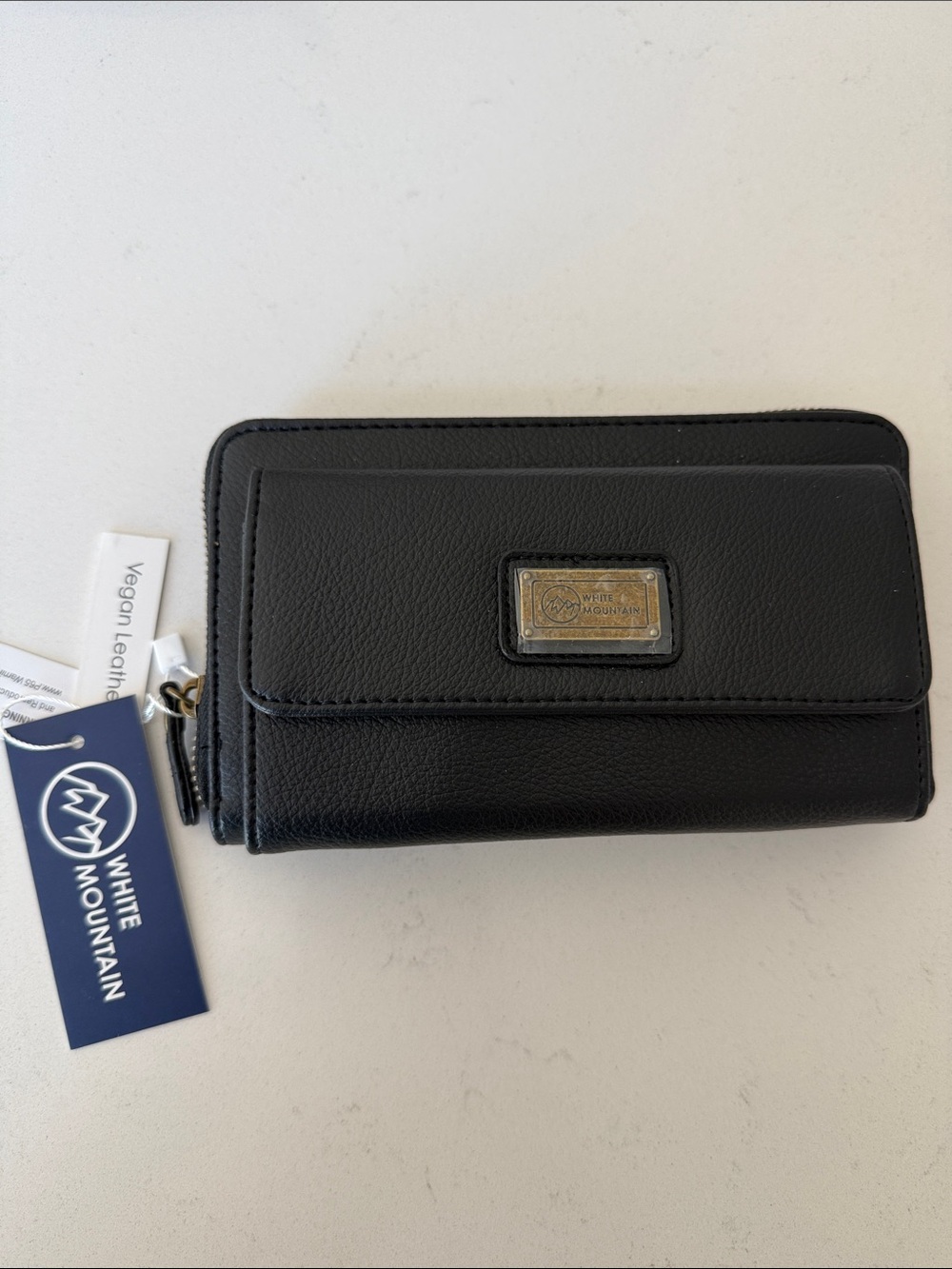 NWT White Mountain Black Vegan Leather Zip & Flap Wallet
